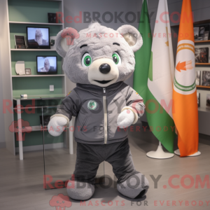 Postava maskota s šedou...