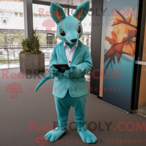 Maskotkarakter av en cyan...