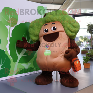 Brown Broccoli mascot costume character dressed with a T-Shirt and Briefcases
