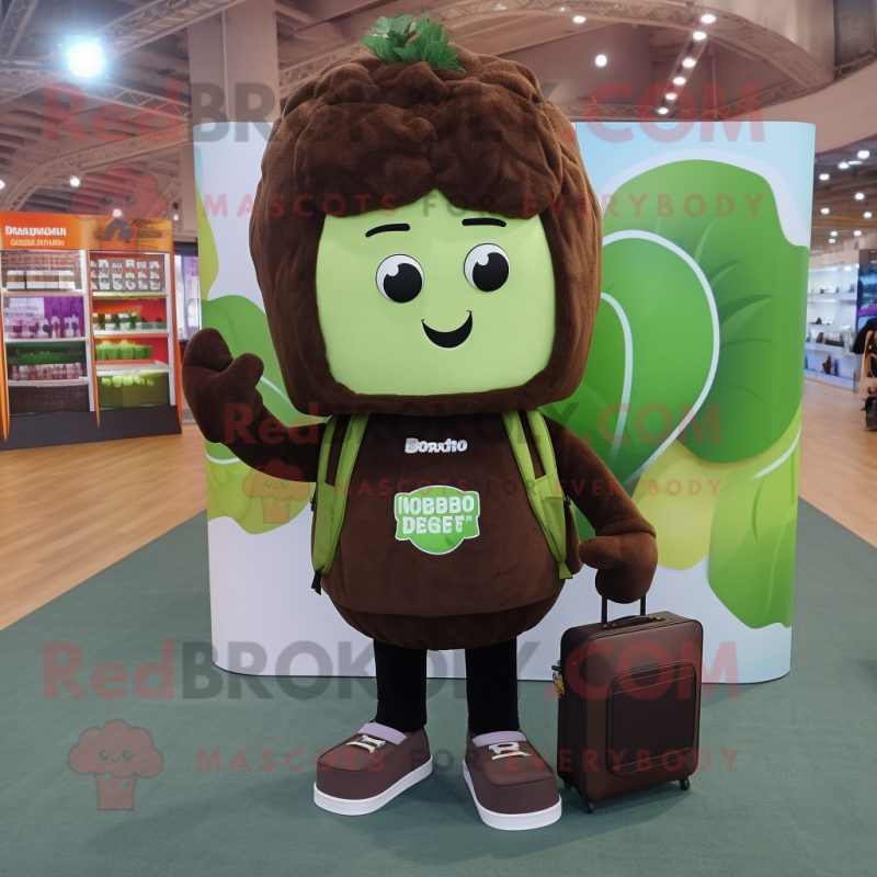 Brown Broccoli mascot costume character dressed with a T-Shirt and Briefcases Brown Broccoli mascot costume character dressed with a T-Shirt and Briefcases