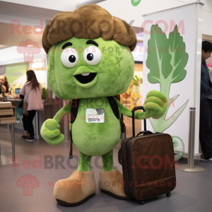 Brown Broccoli mascot costume character dressed with a T-Shirt and Briefcases