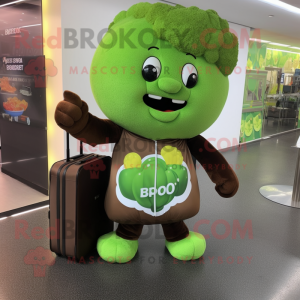 Brown Broccoli mascot costume character dressed with a T-Shirt and Briefcases
