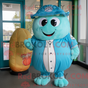 Maskotfigur af en Cyan Beef...