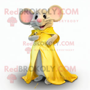 Lemon Yellow Mouse mascot costume character dressed with a Evening Gown and Tie pins