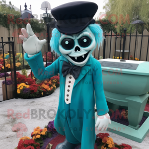 Teal Graveyard mascot costume character dressed with a Capri Pants and Gloves