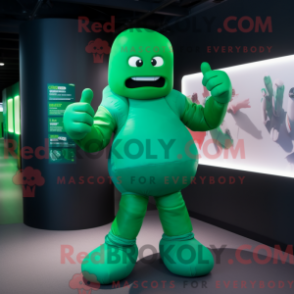 Característica de máscara de um boksehanske verde com body e roupas - Mascotes de boxe - REBROKO_373693 - RedBrokoly.com