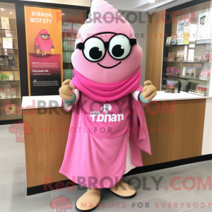 Maskotkarakter av en rosa...