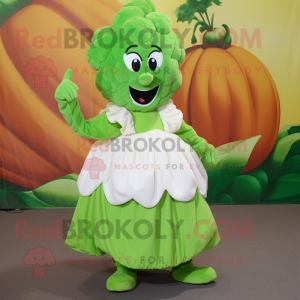 Olive Cauliflower mascot costume character dressed with a Ball Gown and Shoe laces