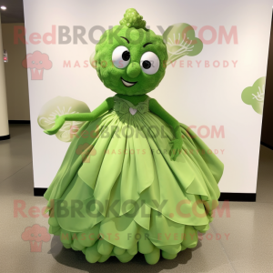 Olive Cauliflower mascot costume character dressed with a Ball Gown and Shoe laces