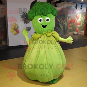 Olive Cauliflower mascot costume character dressed with a Ball Gown and Shoe laces