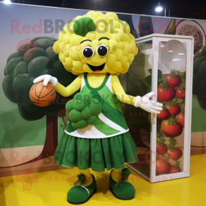 Olive Cauliflower mascot costume character dressed with a Ball Gown and Shoe laces