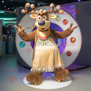 Tan Reindeer mascot costume character dressed with a Circle Skirt and Bracelets