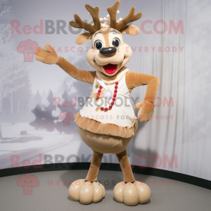 Tan Reindeer mascot costume character dressed with a Circle Skirt and Bracelets