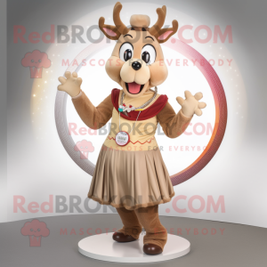 Tan Reindeer mascot costume character dressed with a Circle Skirt and Bracelets