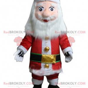 Mascotte de Père-Noël habillé en rouge et blanc avec une barbe