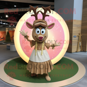 Tan Reindeer mascot costume character dressed with a Circle Skirt and Bracelets