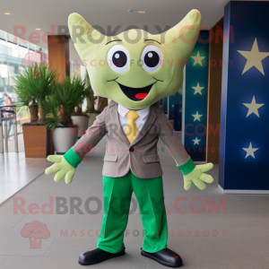 Olive Starfish mascot costume character dressed with a Suit Jacket and Pocket squares