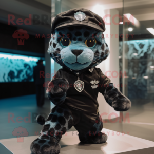 Black Leopard mascot costume character dressed with a Graphic Tee and Berets