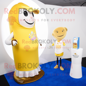 Gold Bottle Of Milk mascot costume character dressed with a One-Piece Swimsuit and Shawls