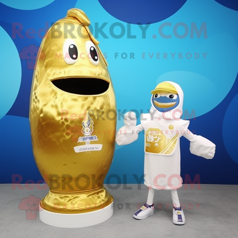 Gold Bottle Of Milk mascot costume character dressed with a One-Piece Swimsuit and Shawls