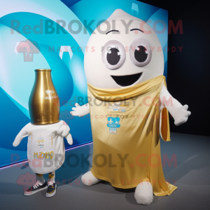 Gold Bottle Of Milk mascot costume character dressed with a One-Piece Swimsuit and Shawls