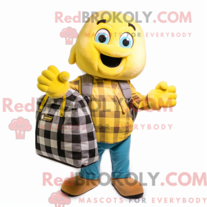 Maskot karaktär av en gul...