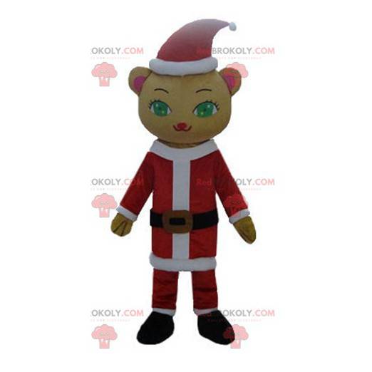 Mascote ursinho de pelúcia com roupa de Papai Noel -