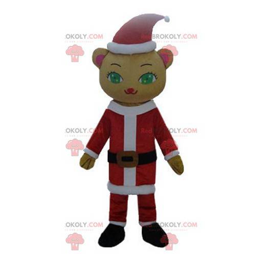 Teddy bear mascot in Santa Claus outfit - Redbrokoly.com