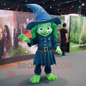 Forest Green Witch mascot costume character dressed with a Denim Shirt and Caps