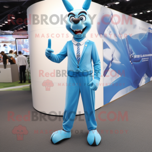 Sky Blue Gazelle mascot costume character dressed with a Suit Pants and Watches