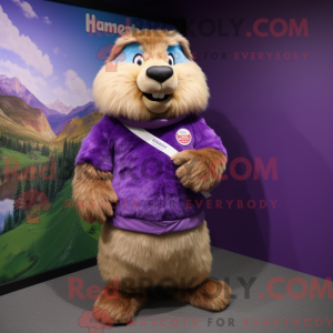 Maskot karakter af en lilla...