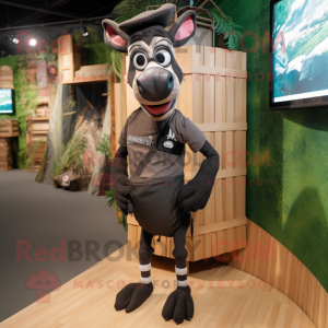 Black Okapi mascot costume character dressed with a Cargo Shorts and Cummerbunds