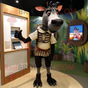 Black Okapi mascot costume character dressed with a Cargo Shorts and Cummerbunds