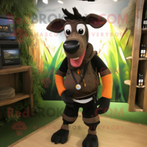 Black Okapi mascot costume character dressed with a Cargo Shorts and Cummerbunds