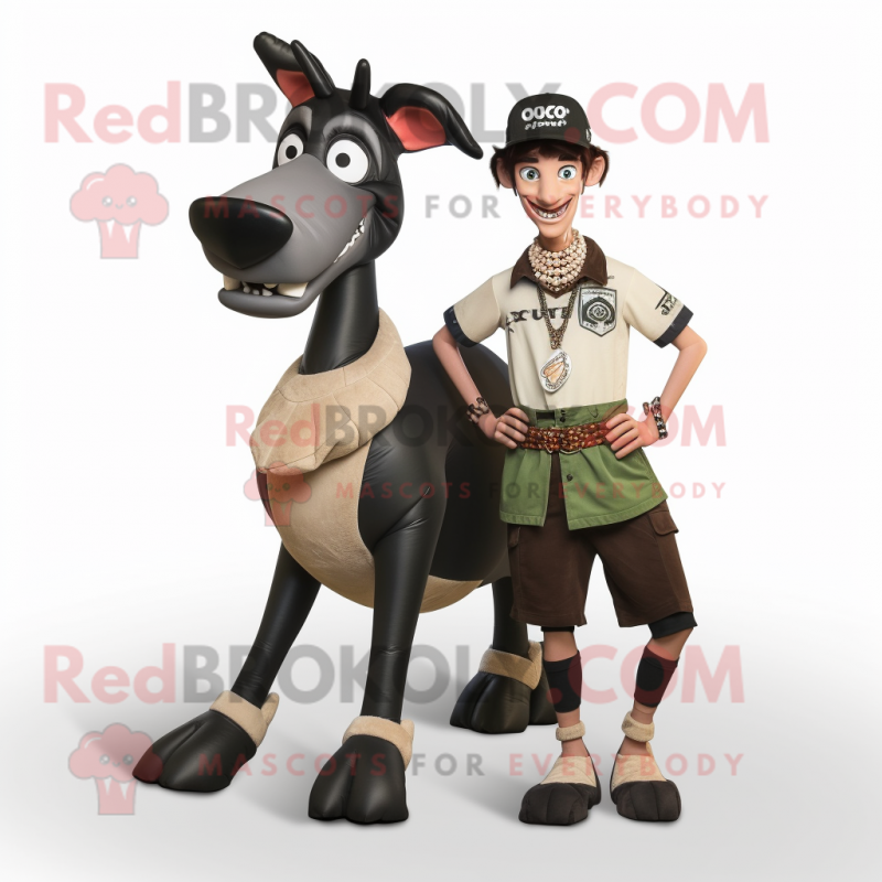 Black Okapi mascot costume character dressed with a Cargo Shorts and Cummerbunds