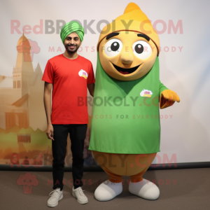 Olive Tikka Masala mascot costume character dressed with a Sweatshirt and Caps