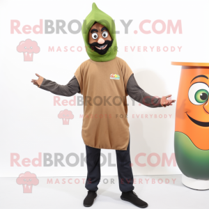 Olive Tikka Masala mascot costume character dressed with a Sweatshirt and Caps