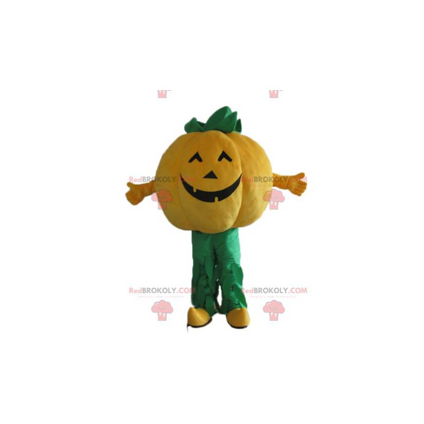 Riesiges orange und grünes Kürbismaskottchen - Redbrokoly.com