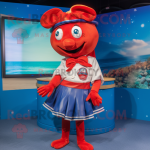 Red Lobster mascot costume character dressed with a Mini Skirt and Caps