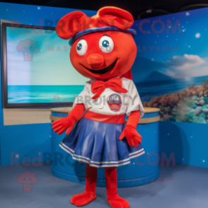 Red Lobster mascot costume character dressed with a Mini Skirt and Caps