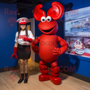 Red Lobster mascot costume character dressed with a Mini Skirt and Caps