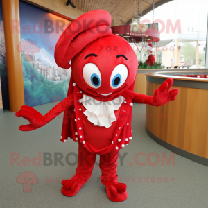 Red Lobster mascot costume character dressed with a Mini Skirt and Caps