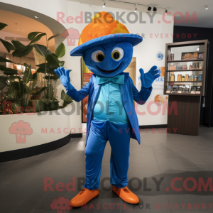 Maskot karakter av en blå...