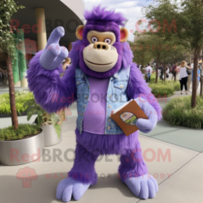 Lavender Orangutan mascot costume character dressed with a Mom Jeans and Brooches