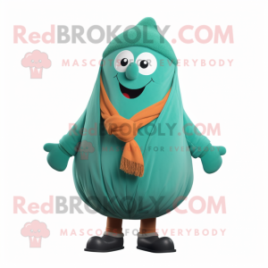 Teal Melon mascot costume character dressed with a Coat and Beanies