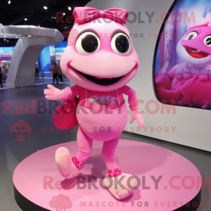Maskotkarakter av en rosa...