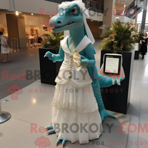 Maskotfigur af en blågrøn...