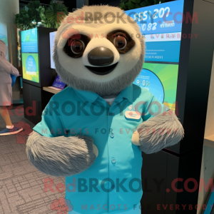 Maskotkarakter av en cyan...