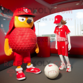 Red Petanque Ball mascot costume character dressed with a Bikini and Caps
