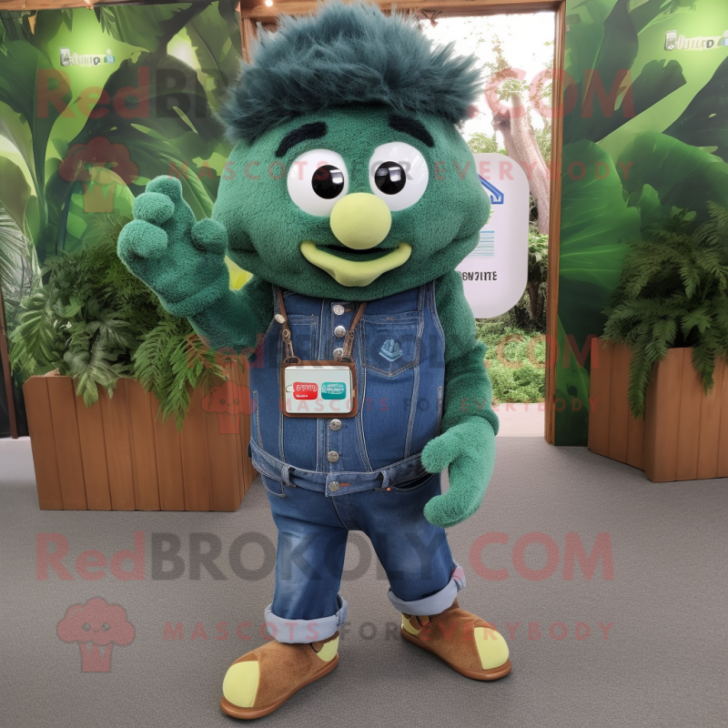 Forest Green Phone mascot costume character dressed with a Denim Shorts and Coin purses